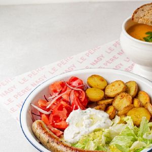 Сырный суп + куриная колбаска с бэби картофелем.jpg