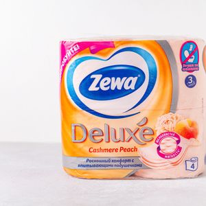 Туалетная бумага, Zewa, Deluxe трехслойная, персик, 4 шт.jpg