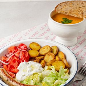 Сырный суп + куриная колбаска с бэби картофелем.jpg