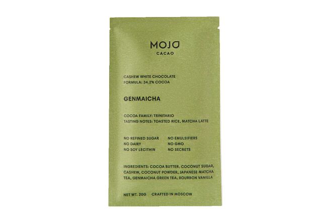 Белый шоколад Mojo cacao с чаем матча и обжаренным рисом 20г.jpg