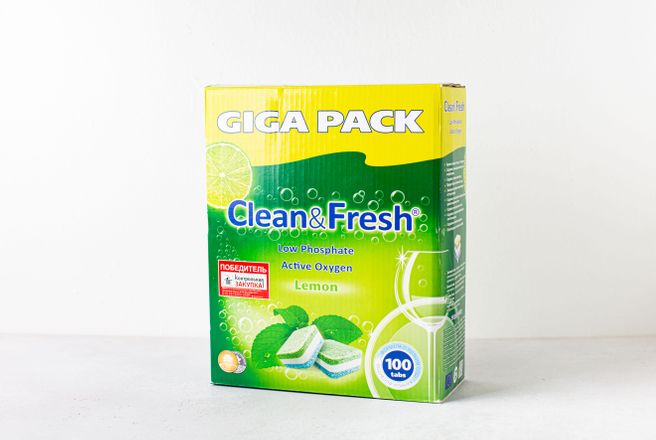 Таблетки для посудомоечной машины CLEAN&FRESH Giga Pack Lemon , 100 шт.jpg
