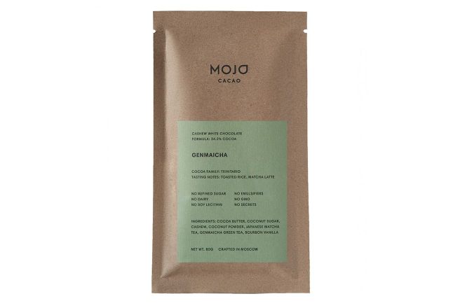 Белый шоколад Mojo cacao с чаем матча и обжаренным рисом 80г.jpg