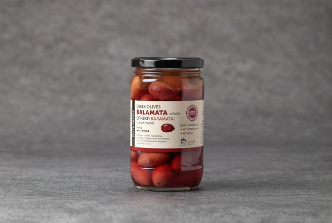 Оливки Каламата с косточкой, Греция, 200гр.jpg